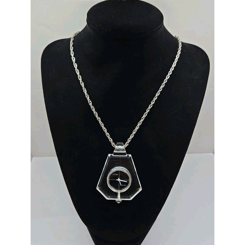 Vintage Sutton Swiss Manual Wind Lucite Plexiglass Pendant Watch MCM 1 Jewel 70s